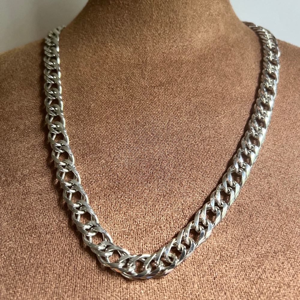 Vtg. Silver Tone Chunky Curb Link Chain Necklace 24 Inch Streetwear